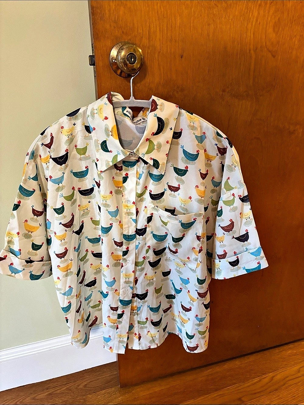 sm wardrobe Chicken Print Button Down Shirt in White Medium